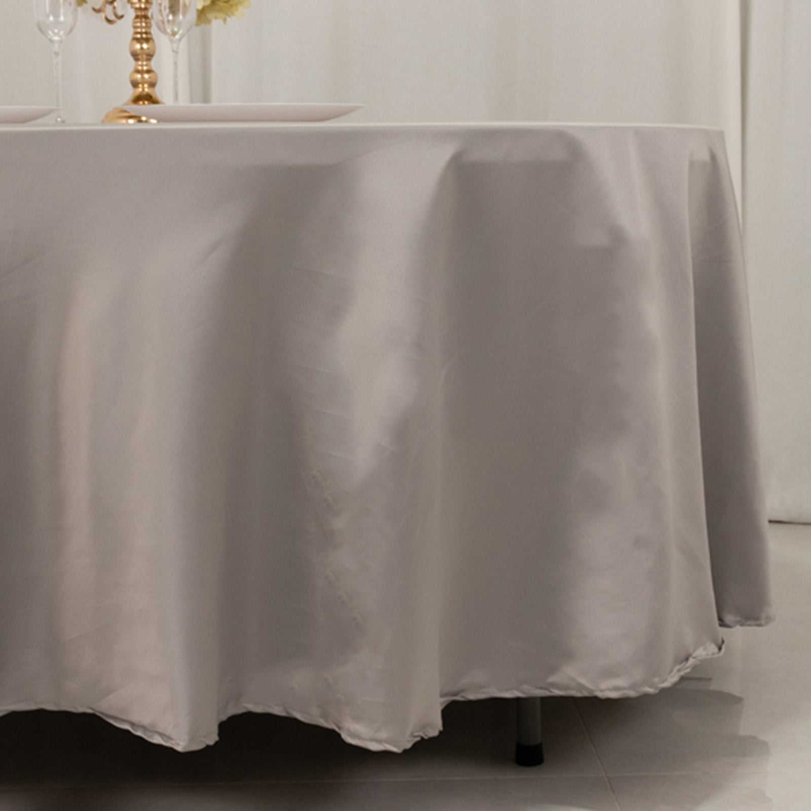 Lamour Satin 108" Round Tablecloth Silver - Durable & Silk - Like Table Cover - Bell Racket Store