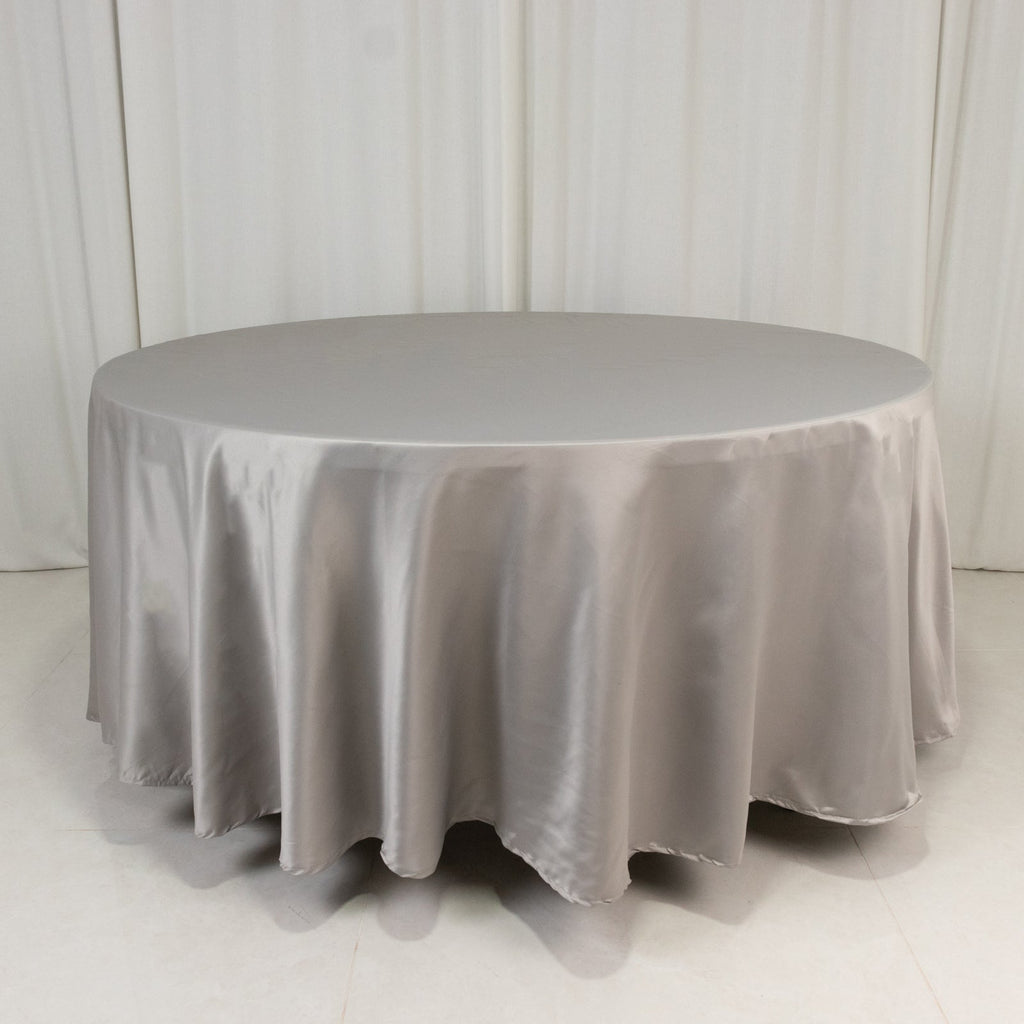 Lamour Satin 108" Round Tablecloth Silver - Durable & Silk - Like Table Cover - Bell Racket Store