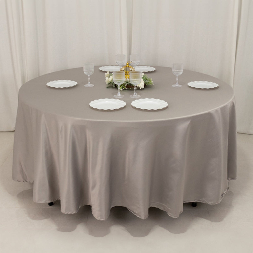 Lamour Satin 108" Round Tablecloth Silver - Durable & Silk - Like Table Cover - Bell Racket Store