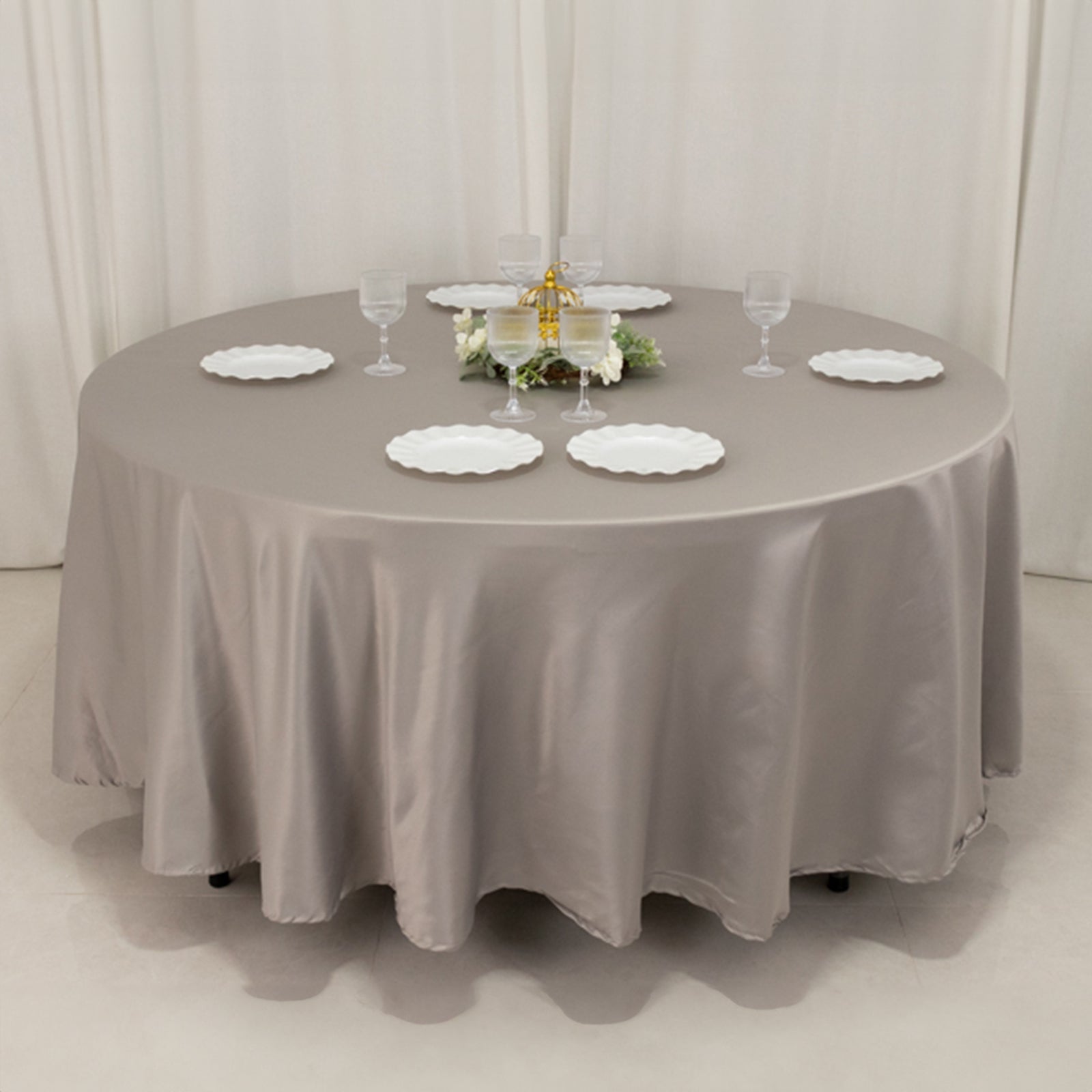 Lamour Satin 108" Round Tablecloth Silver - Durable & Silk - Like Table Cover - Bell Racket Store