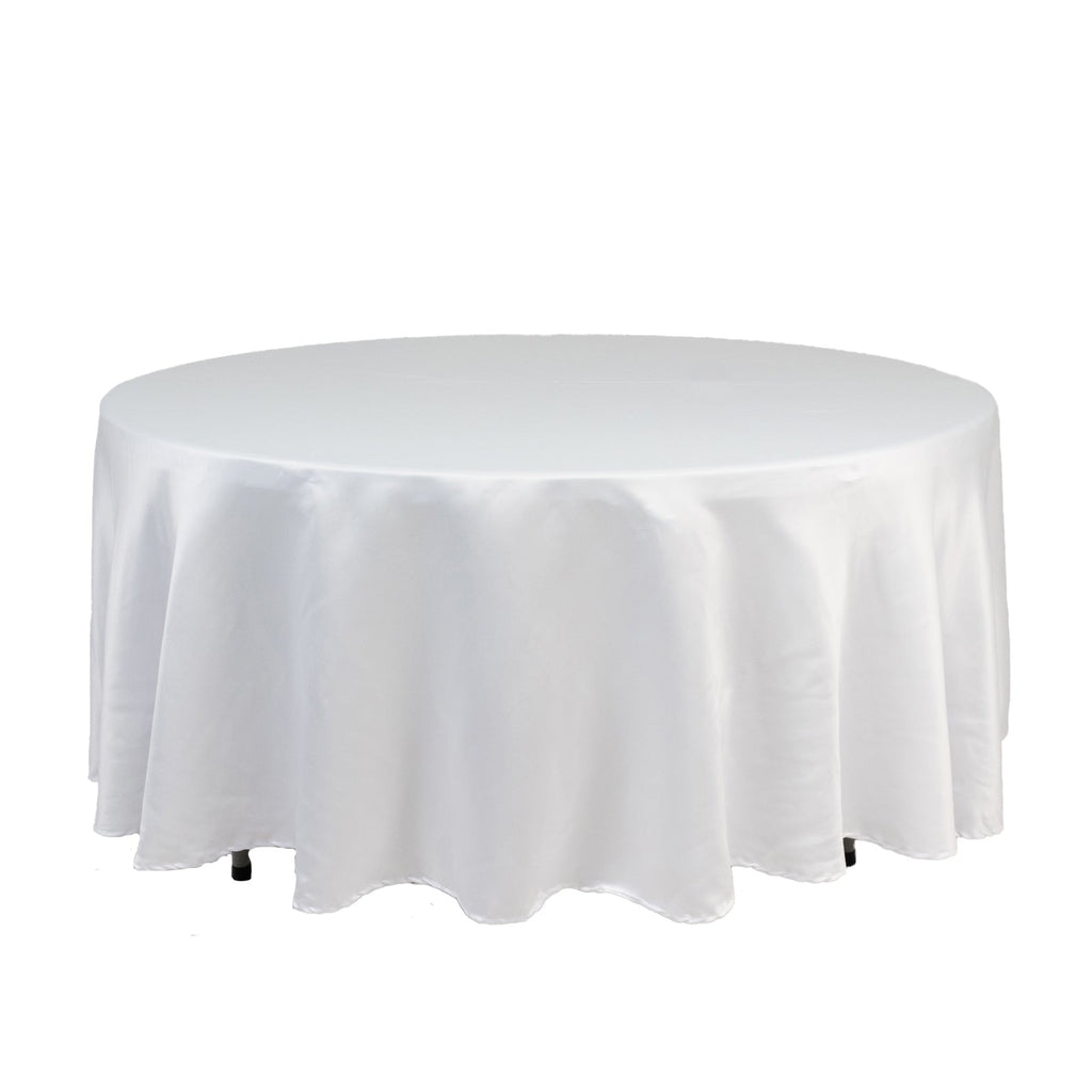 Lamour Satin 108" Round Tablecloth White - Durable & Silk - Like Table Cover for Classy Weddings & Events - Bell Racket Store