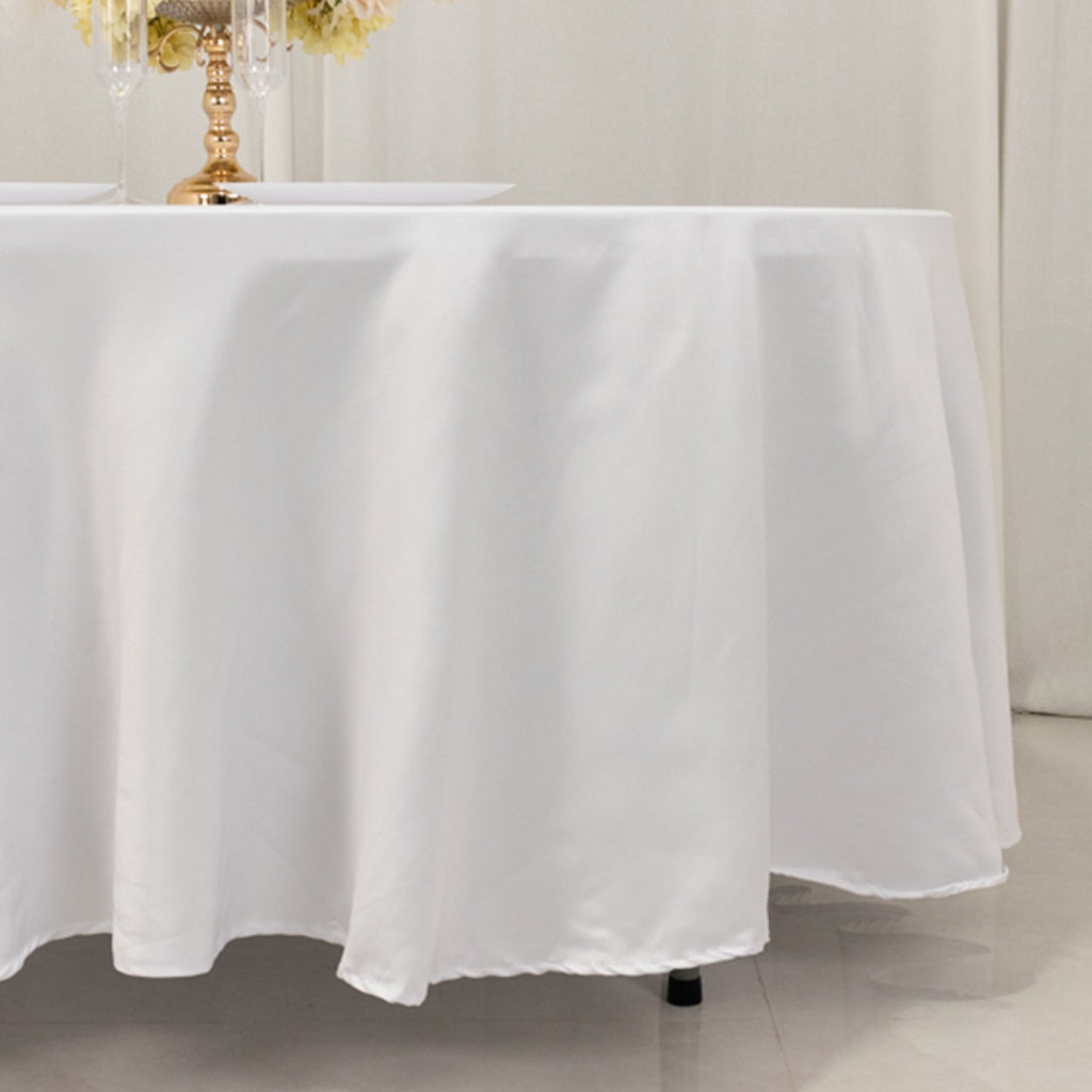Lamour Satin 108" Round Tablecloth White - Durable & Silk - Like Table Cover for Classy Weddings & Events - Bell Racket Store