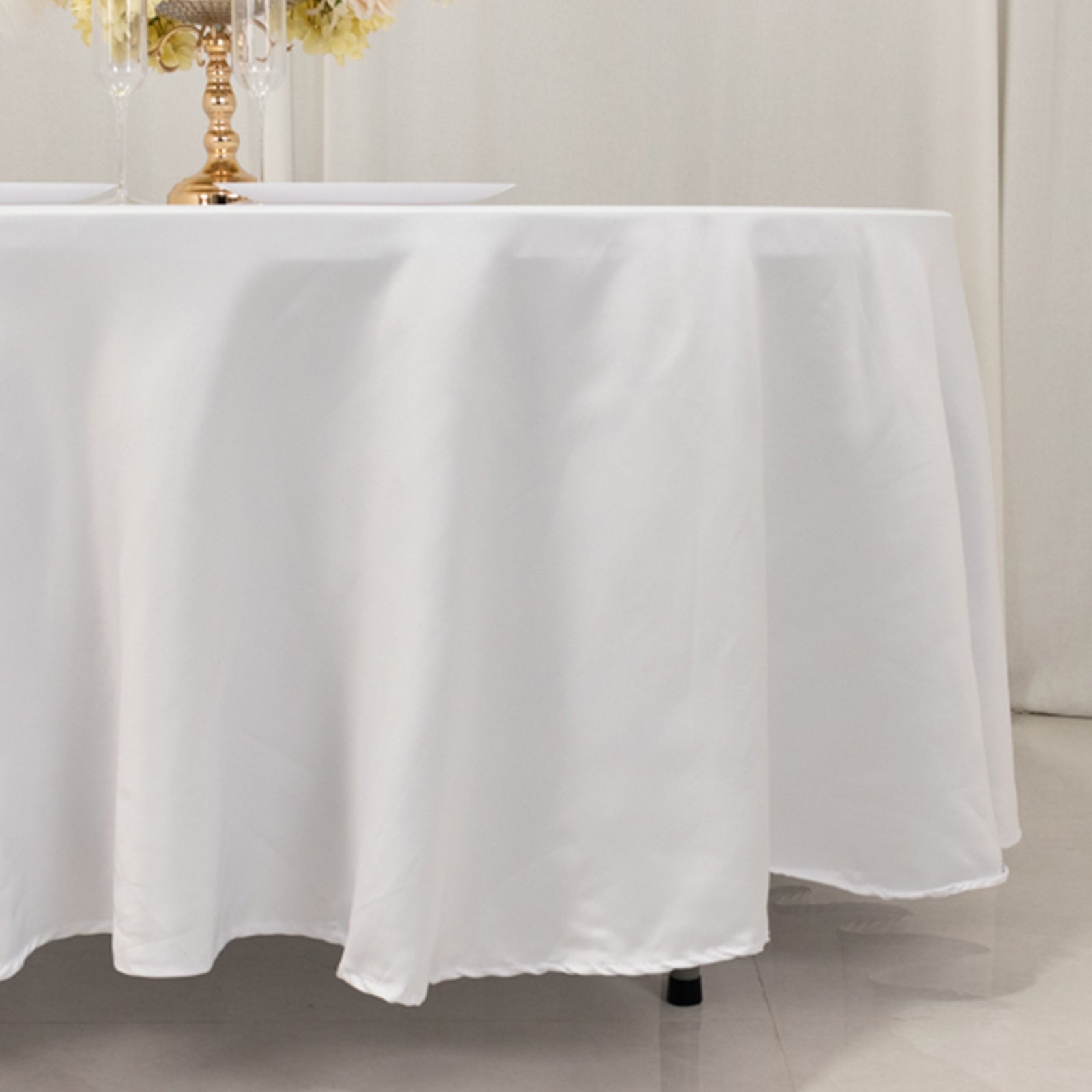 Lamour Satin 108" Round Tablecloth White - Durable & Silk - Like Table Cover for Classy Weddings & Events - Bell Racket Store