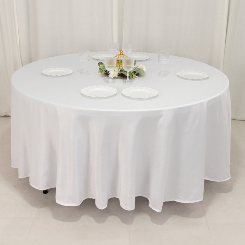 Lamour Satin 108" Round Tablecloth White - Durable & Silk - Like Table Cover for Classy Weddings & Events - Bell Racket Store
