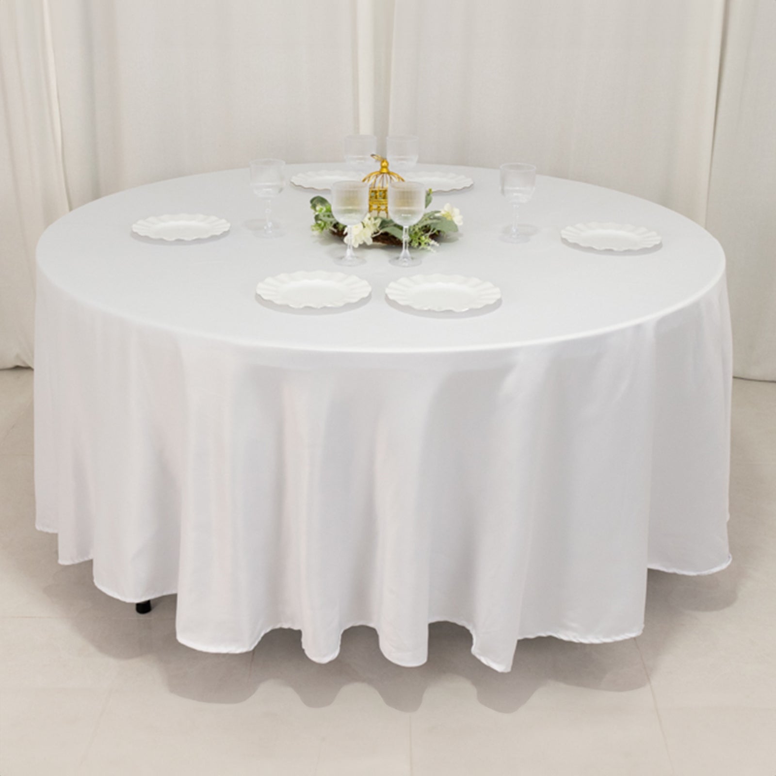 Lamour Satin 108" Round Tablecloth White - Durable & Silk - Like Table Cover for Classy Weddings & Events - Bell Racket Store