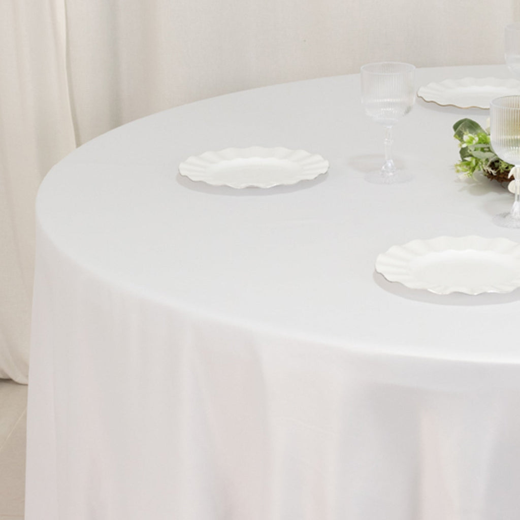 Lamour Satin 108" Round Tablecloth White - Durable & Silk - Like Table Cover for Classy Weddings & Events - Bell Racket Store