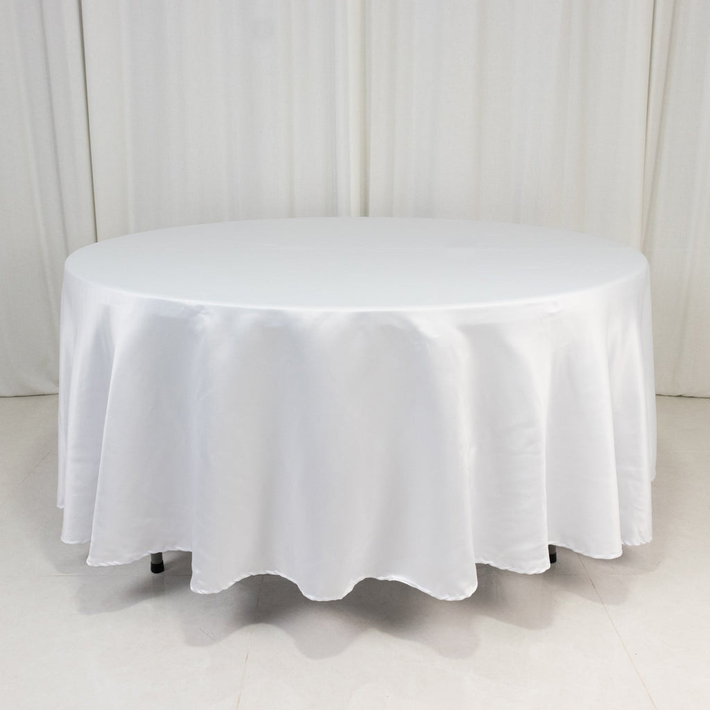Lamour Satin 108" Round Tablecloth White - Durable & Silk - Like Table Cover for Classy Weddings & Events - Bell Racket Store