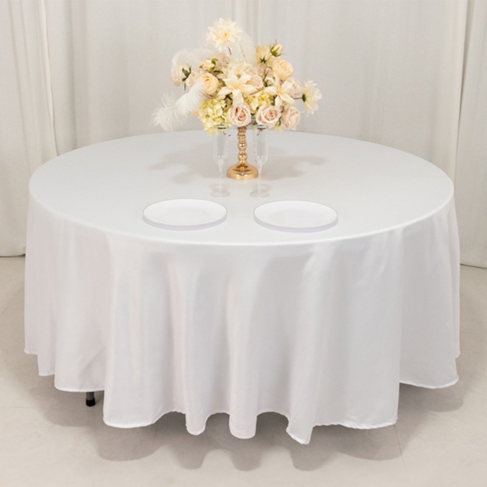 Lamour Satin 108" Round Tablecloth White - Durable & Silk - Like Table Cover for Classy Weddings & Events - Bell Racket Store