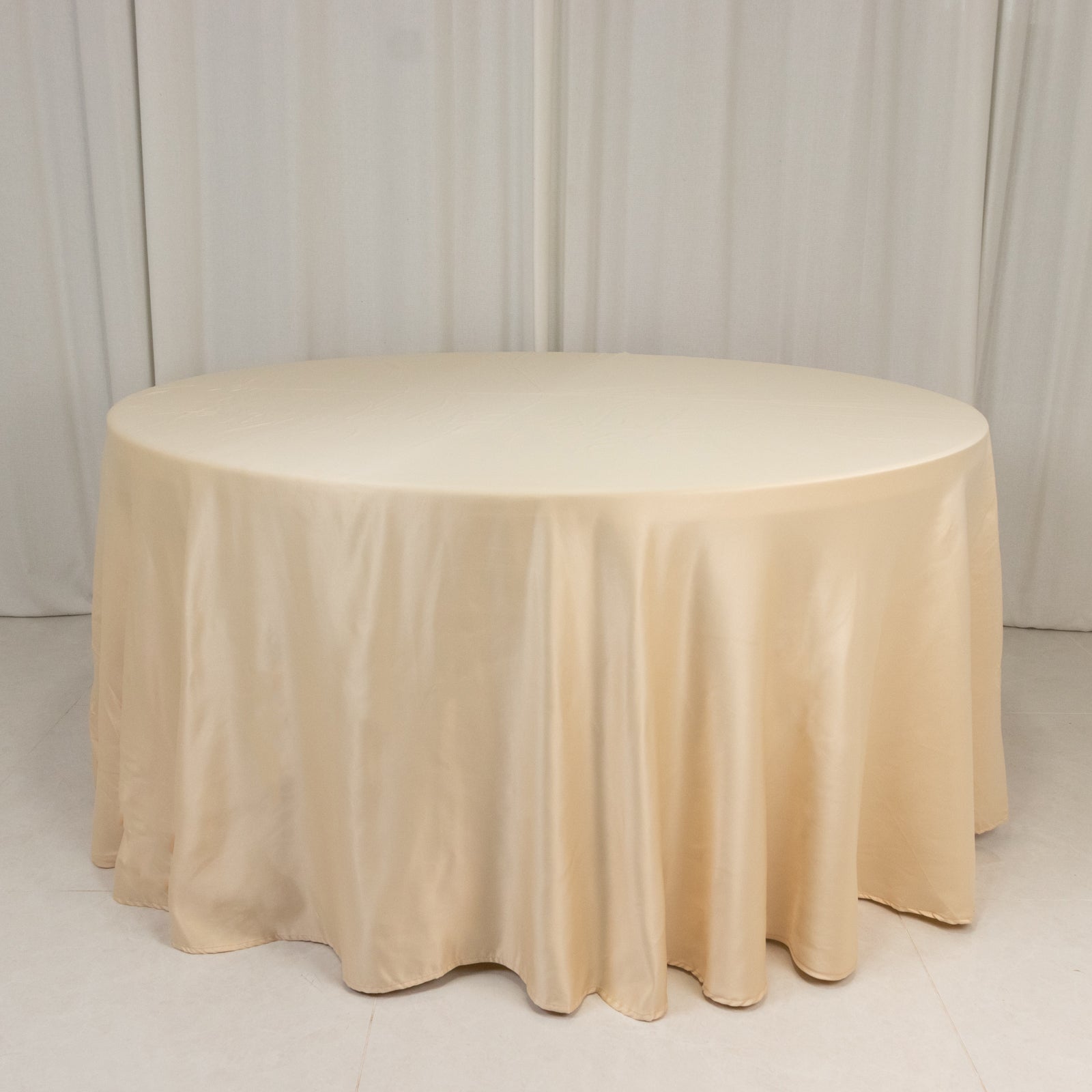Lamour Satin 120" Round Tablecloth Beige - Seamless Table Cover with Soft Tempered Sheen - Bell Racket Store