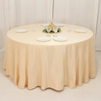 Lamour Satin 120" Round Tablecloth Beige - Seamless Table Cover with Soft Tempered Sheen - Bell Racket Store