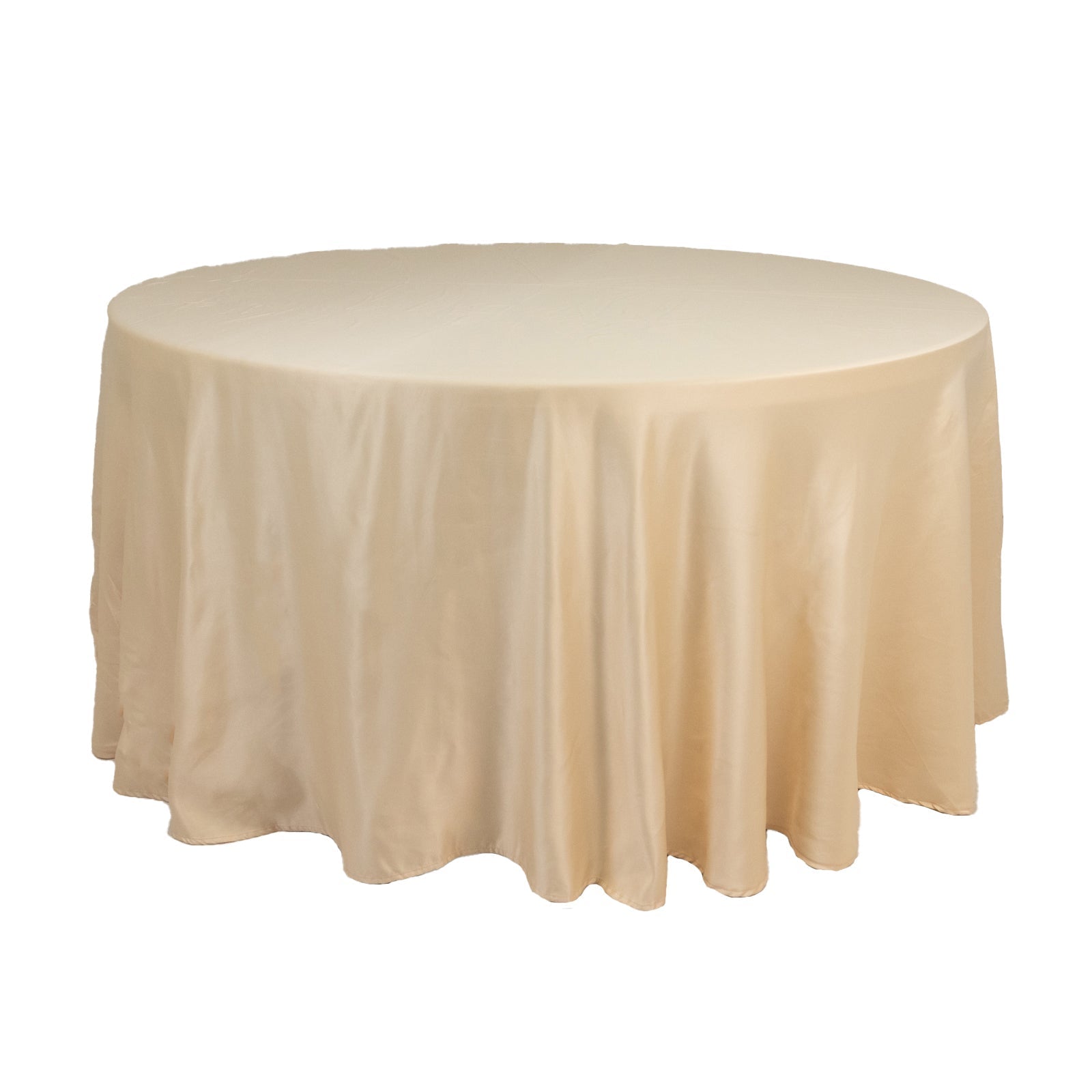 Lamour Satin 120" Round Tablecloth Beige - Seamless Table Cover with Soft Tempered Sheen - Bell Racket Store