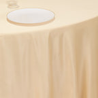 Lamour Satin 120" Round Tablecloth Beige - Seamless Table Cover with Soft Tempered Sheen - Bell Racket Store