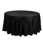 Lamour Satin 120" Round Tablecloth Black - Seamless Table Cover with Soft Tempered Sheen for Upscale Gatherings - Bell Racket Store
