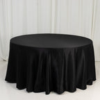 Lamour Satin 120" Round Tablecloth Black - Seamless Table Cover with Soft Tempered Sheen for Upscale Gatherings - Bell Racket Store