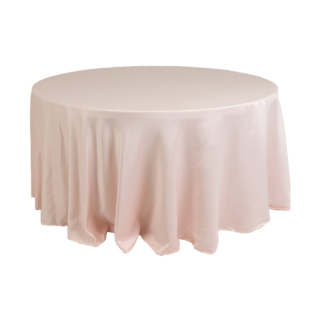 Lamour Satin 120" Round Tablecloth Blush - Seamless Table Cover with Soft Tempered Sheen - Bell Racket Store