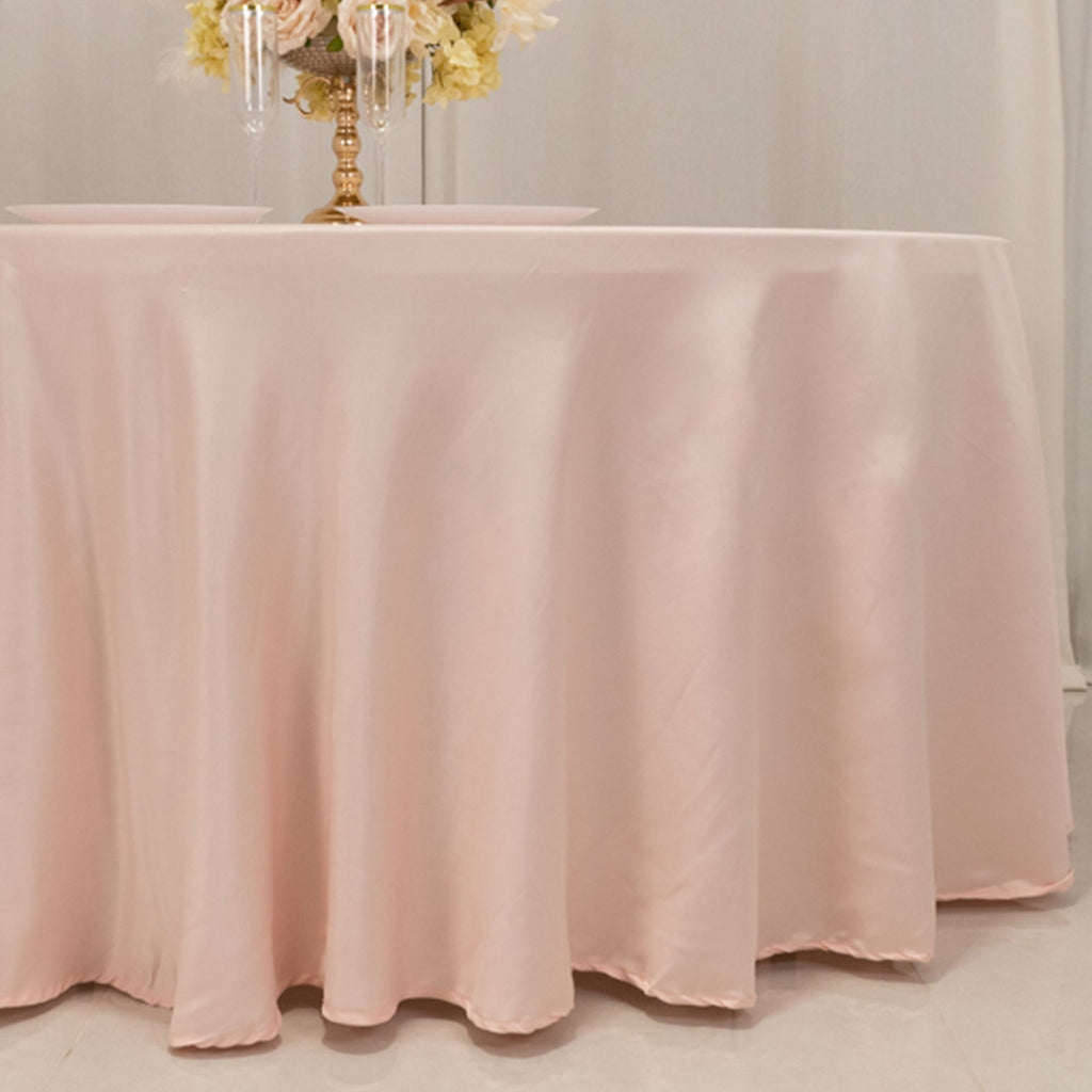 Lamour Satin 120" Round Tablecloth Blush - Seamless Table Cover with Soft Tempered Sheen - Bell Racket Store