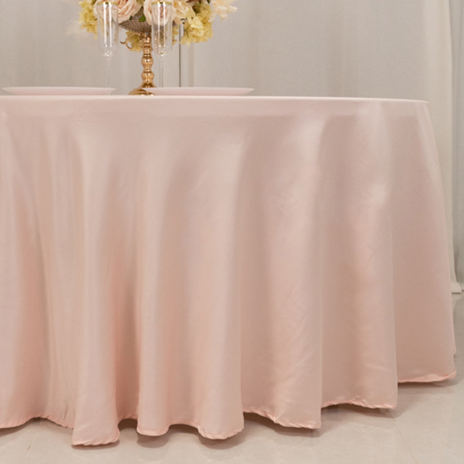 Lamour Satin 120" Round Tablecloth Blush - Seamless Table Cover with Soft Tempered Sheen - Bell Racket Store
