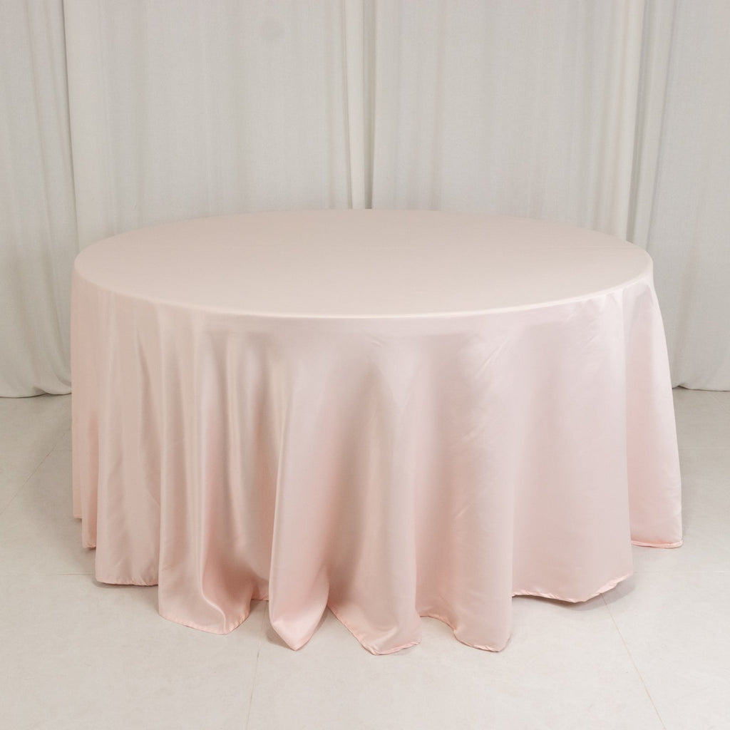 Lamour Satin 120" Round Tablecloth Blush - Seamless Table Cover with Soft Tempered Sheen - Bell Racket Store