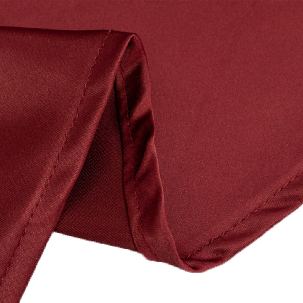 Lamour Satin 120" Round Tablecloth Burgundy - Seamless Table Cover with Soft Tempered Sheen - Bell Racket Store