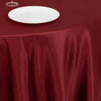 Lamour Satin 120" Round Tablecloth Burgundy - Seamless Table Cover with Soft Tempered Sheen - Bell Racket Store
