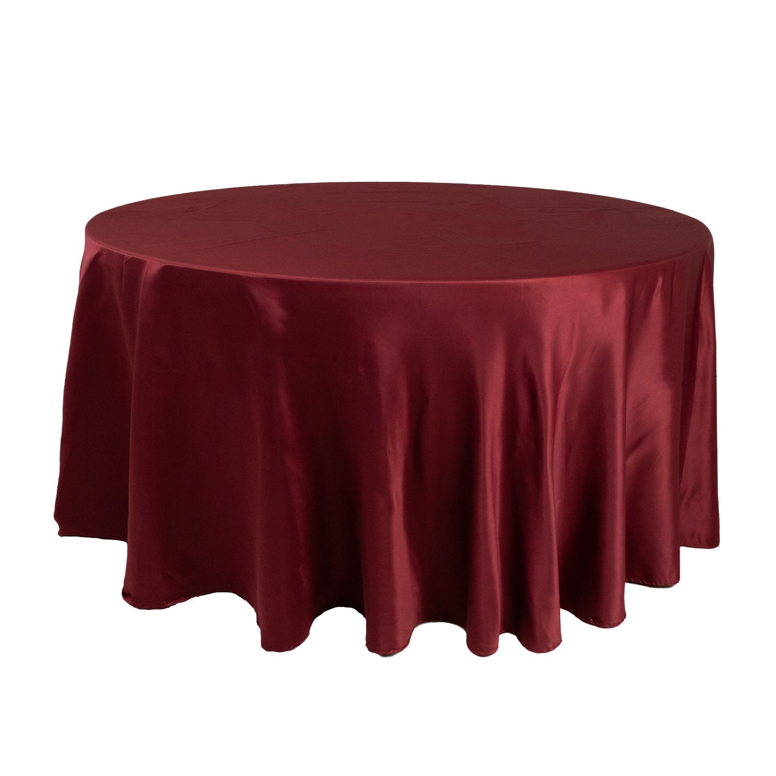 Lamour Satin 120" Round Tablecloth Burgundy - Seamless Table Cover with Soft Tempered Sheen - Bell Racket Store