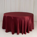 Lamour Satin 120" Round Tablecloth Burgundy - Seamless Table Cover with Soft Tempered Sheen - Bell Racket Store