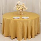 Lamour Satin 120" Round Tablecloth Champagne - Seamless Table Cover with Soft Tempered Sheen - Bell Racket Store