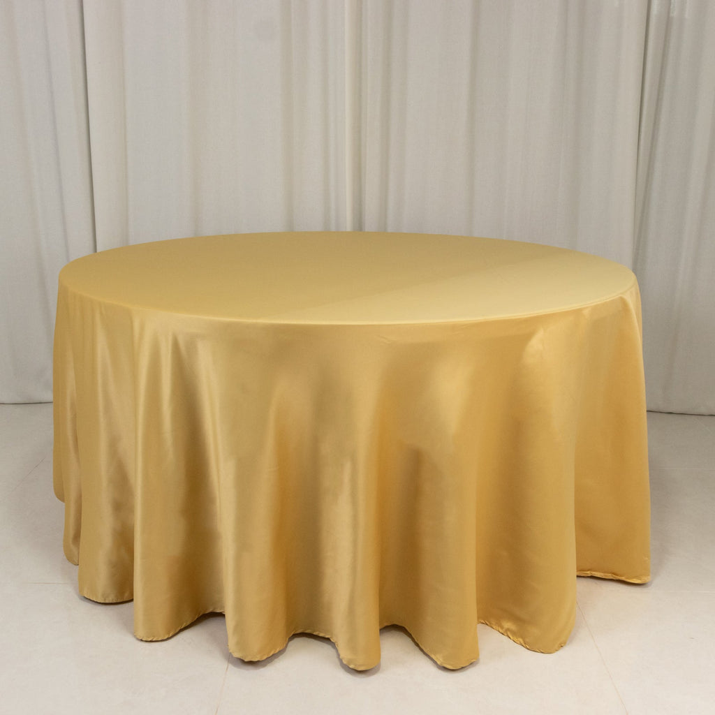 Lamour Satin 120" Round Tablecloth Champagne - Seamless Table Cover with Soft Tempered Sheen - Bell Racket Store
