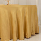 Lamour Satin 120" Round Tablecloth Champagne - Seamless Table Cover with Soft Tempered Sheen - Bell Racket Store