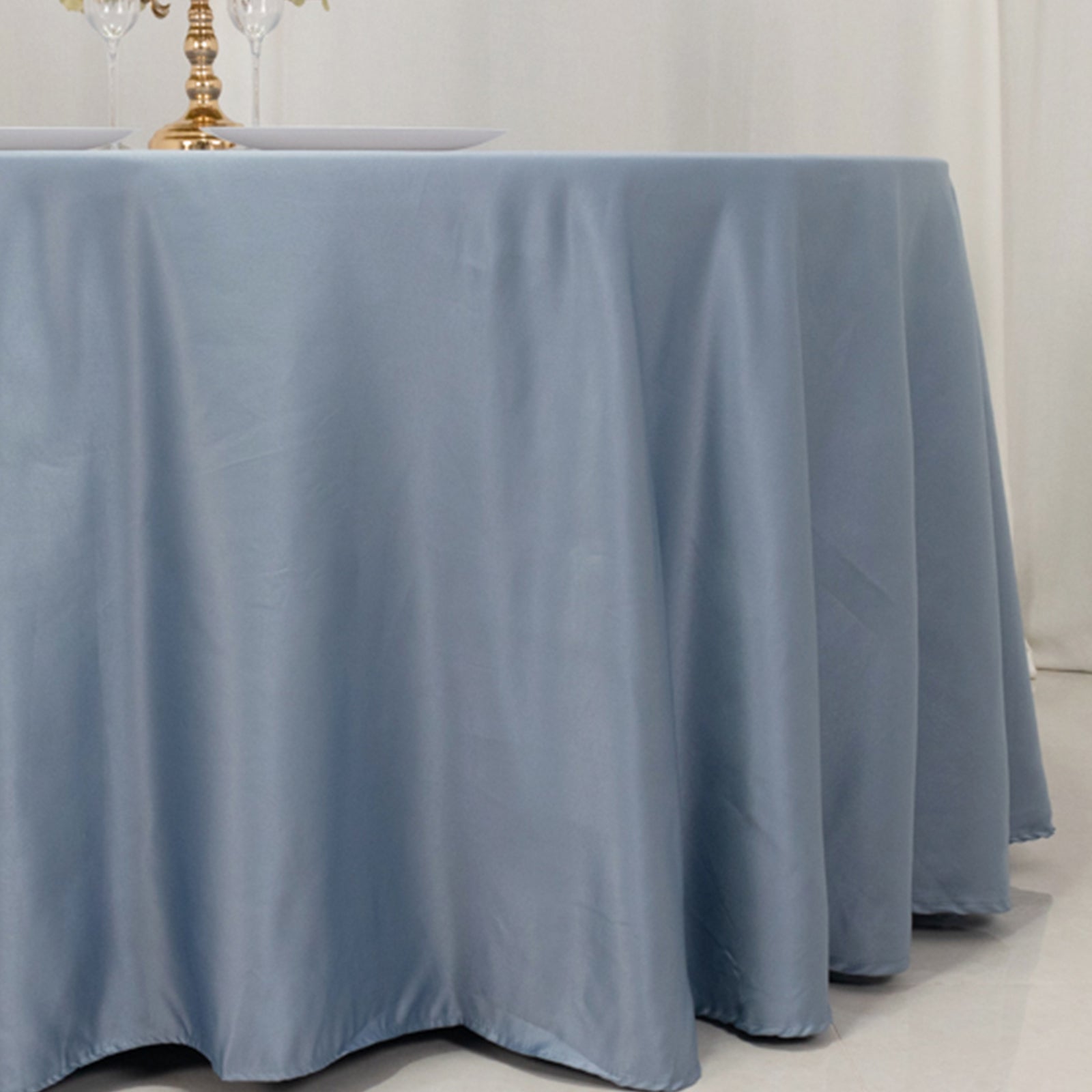 Lamour Satin 120" Round Tablecloth Dusty Blue - Seamless Table Cover with Soft Tempered Sheen - Bell Racket Store