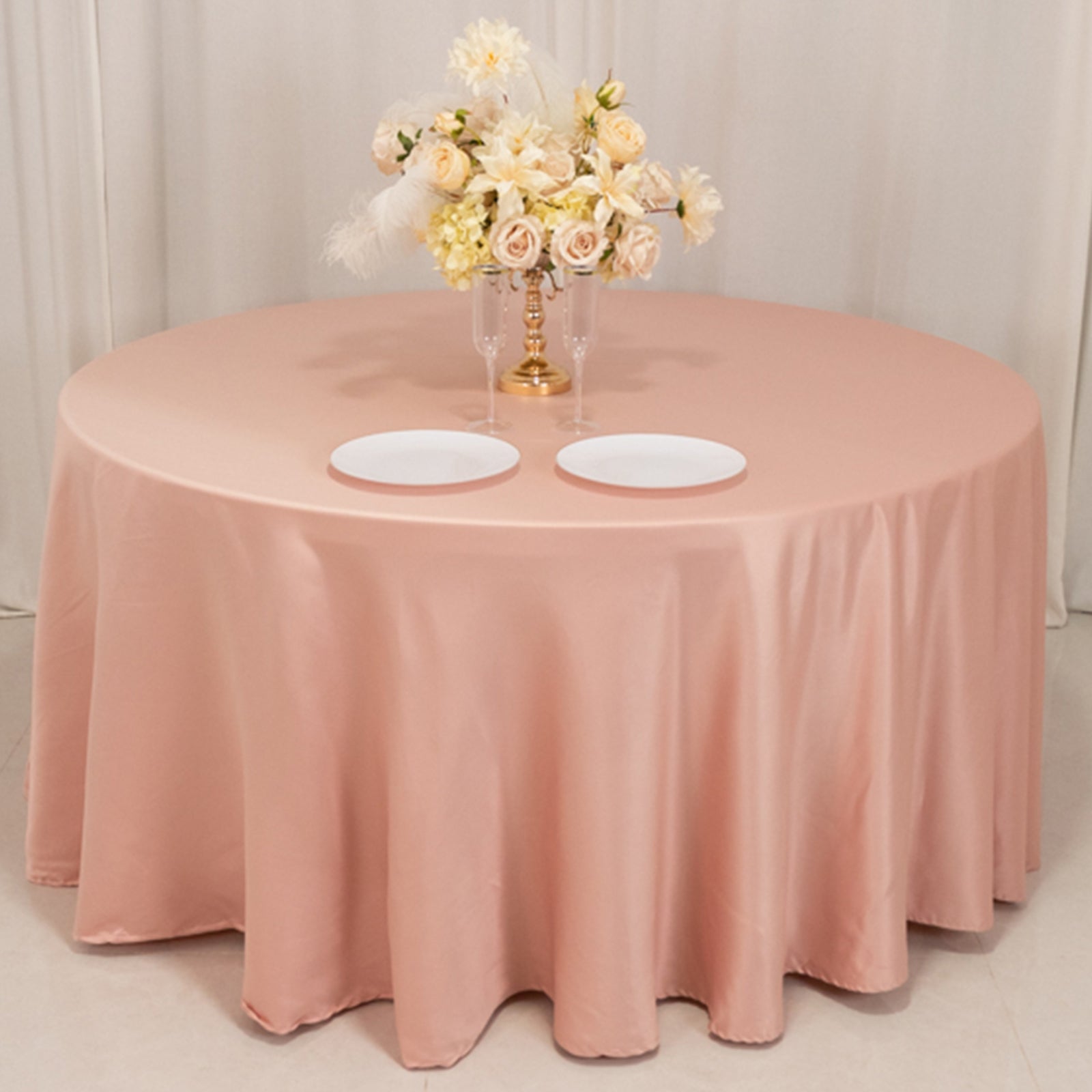 Lamour Satin 120" Round Tablecloth Dusty Rose - Seamless Table Cover with Soft Tempered Sheen - Bell Racket Store