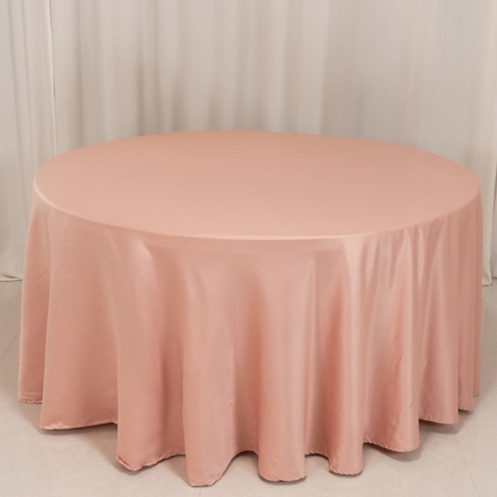 Lamour Satin 120" Round Tablecloth Dusty Rose - Seamless Table Cover with Soft Tempered Sheen - Bell Racket Store