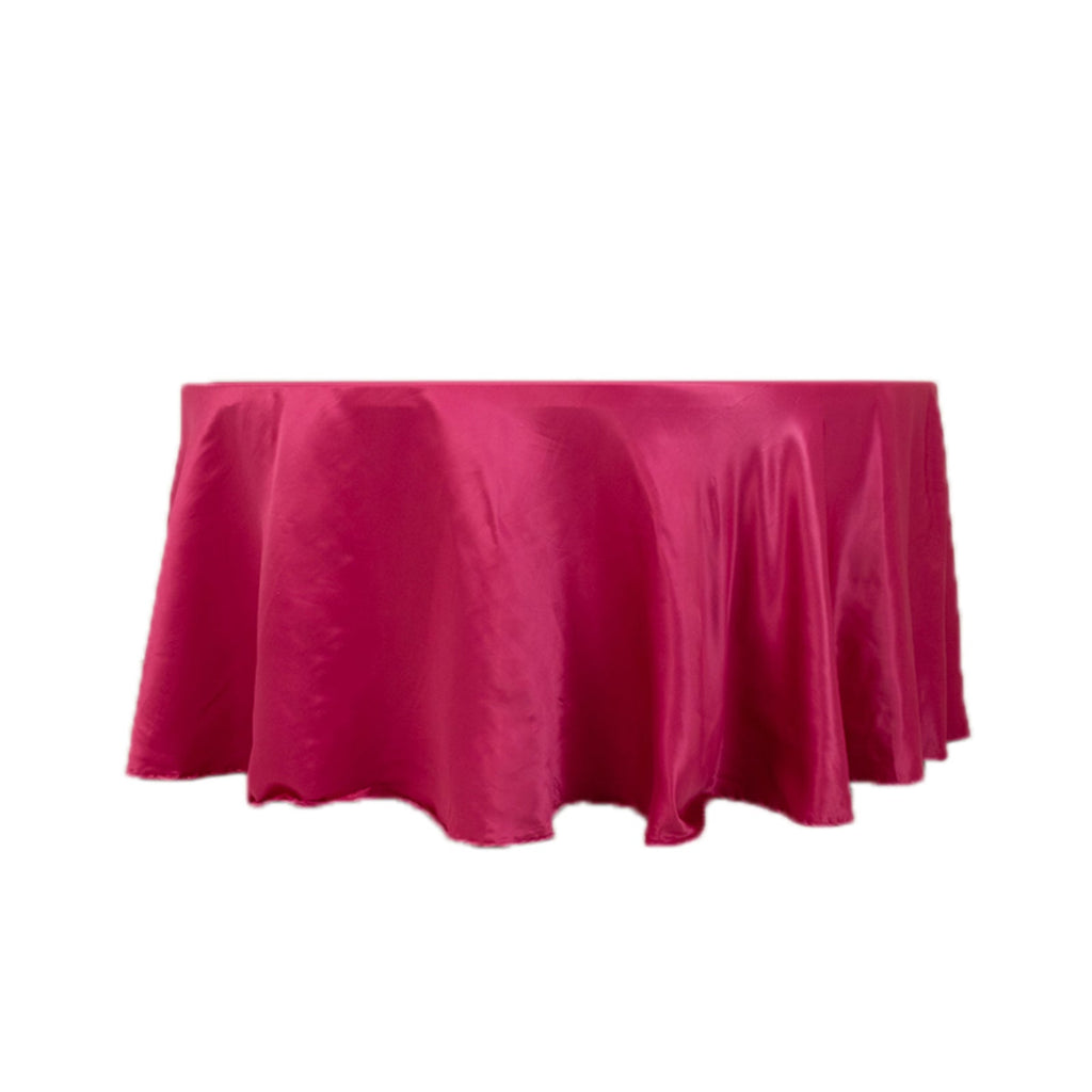 Lamour Satin 120" Round Tablecloth Fuchsia - Seamless Table Cover with Soft Tempered Sheen - Bell Racket Store
