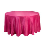 Lamour Satin 120" Round Tablecloth Fuchsia - Seamless Table Cover with Soft Tempered Sheen - Bell Racket Store