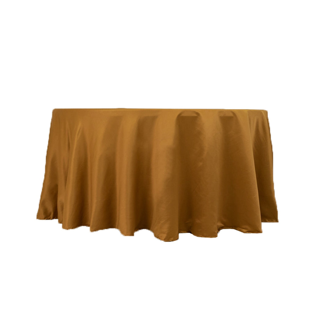 Lamour Satin 120" Round Tablecloth Gold - Seamless Table Cover with Soft Tempered Sheen for Upscale Gatherings - Bell Racket Store