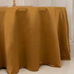 Lamour Satin 120" Round Tablecloth Gold - Seamless Table Cover with Soft Tempered Sheen for Upscale Gatherings - Bell Racket Store