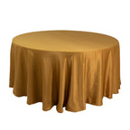 Lamour Satin 120" Round Tablecloth Gold - Seamless Table Cover with Soft Tempered Sheen for Upscale Gatherings - Bell Racket Store