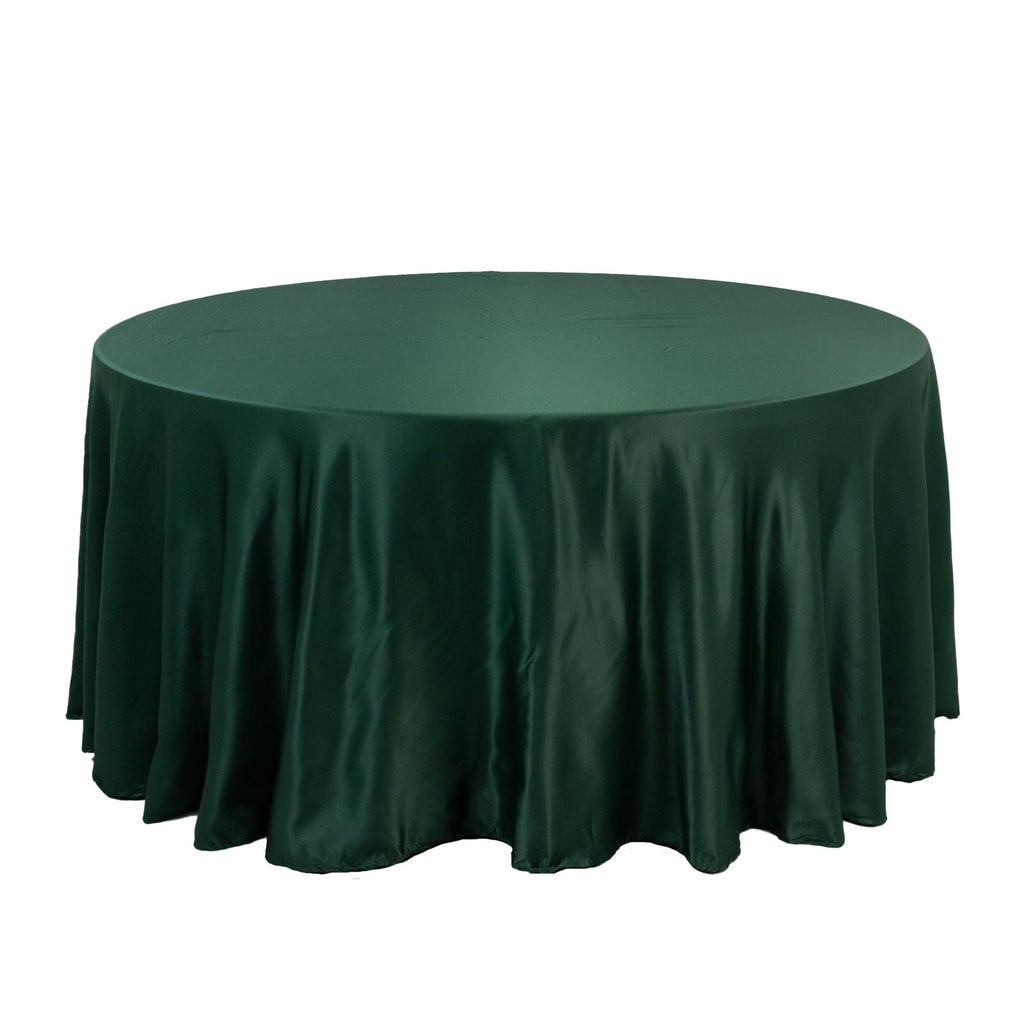 Lamour Satin 120" Round Tablecloth Hunter Emerald Green - Seamless Table Cover with Soft Tempered Sheen - Bell Racket Store