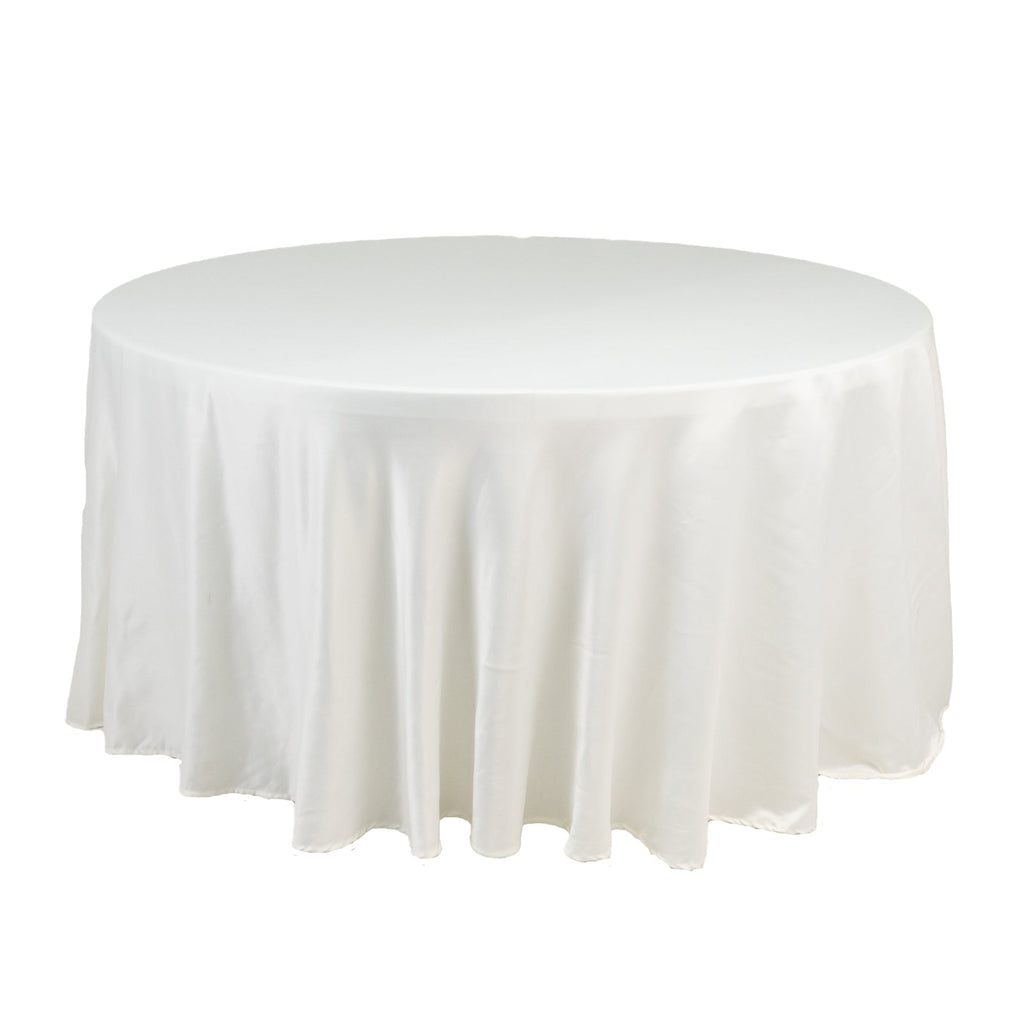 Lamour Satin 120" Round Tablecloth Ivory - Seamless Table Cover with Soft Tempered Sheen - Bell Racket Store