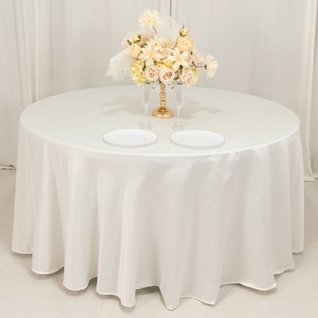 Lamour Satin 120" Round Tablecloth Ivory - Seamless Table Cover with Soft Tempered Sheen - Bell Racket Store