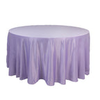Lamour Satin 120" Round Tablecloth Lavender Lilac - Seamless Table Cover with Soft Tempered Sheen - Bell Racket Store