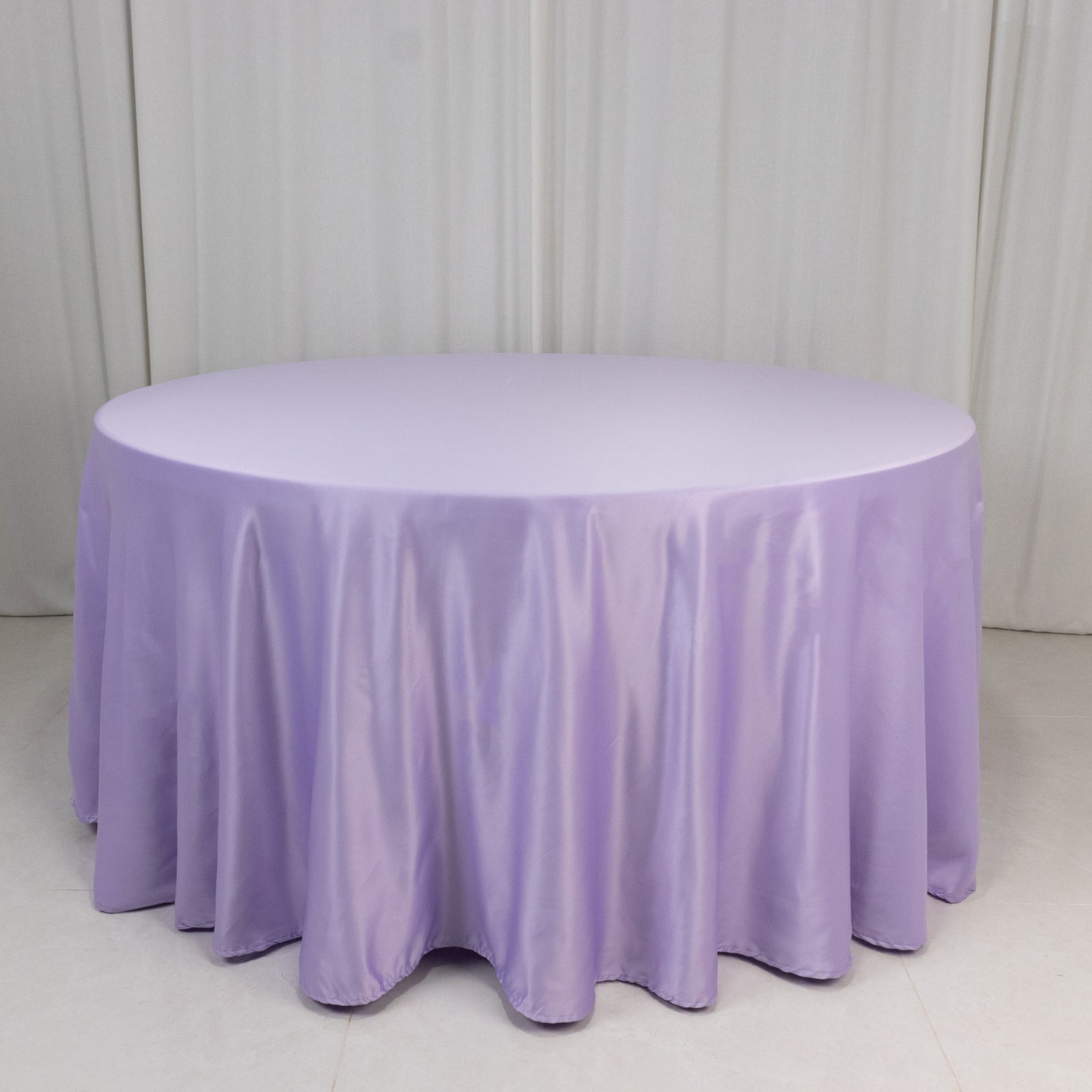 Lamour Satin 120" Round Tablecloth Lavender Lilac - Seamless Table Cover with Soft Tempered Sheen - Bell Racket Store