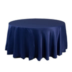 Lamour Satin 120" Round Tablecloth Navy Blue - Seamless Table Cover with Soft Tempered Sheen - Bell Racket Store