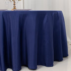 Lamour Satin 120" Round Tablecloth Navy Blue - Seamless Table Cover with Soft Tempered Sheen - Bell Racket Store