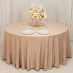 Lamour Satin 120" Round Tablecloth Nude - Seamless Table Cover with Soft Tempered Sheen - Bell Racket Store