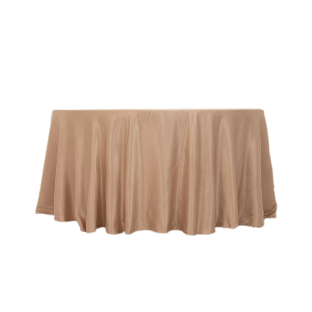 Lamour Satin 120" Round Tablecloth Nude - Seamless Table Cover with Soft Tempered Sheen - Bell Racket Store