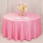 Lamour Satin 120" Round Tablecloth Pink - Seamless Table Cover with Soft Tempered Sheen - Bell Racket Store