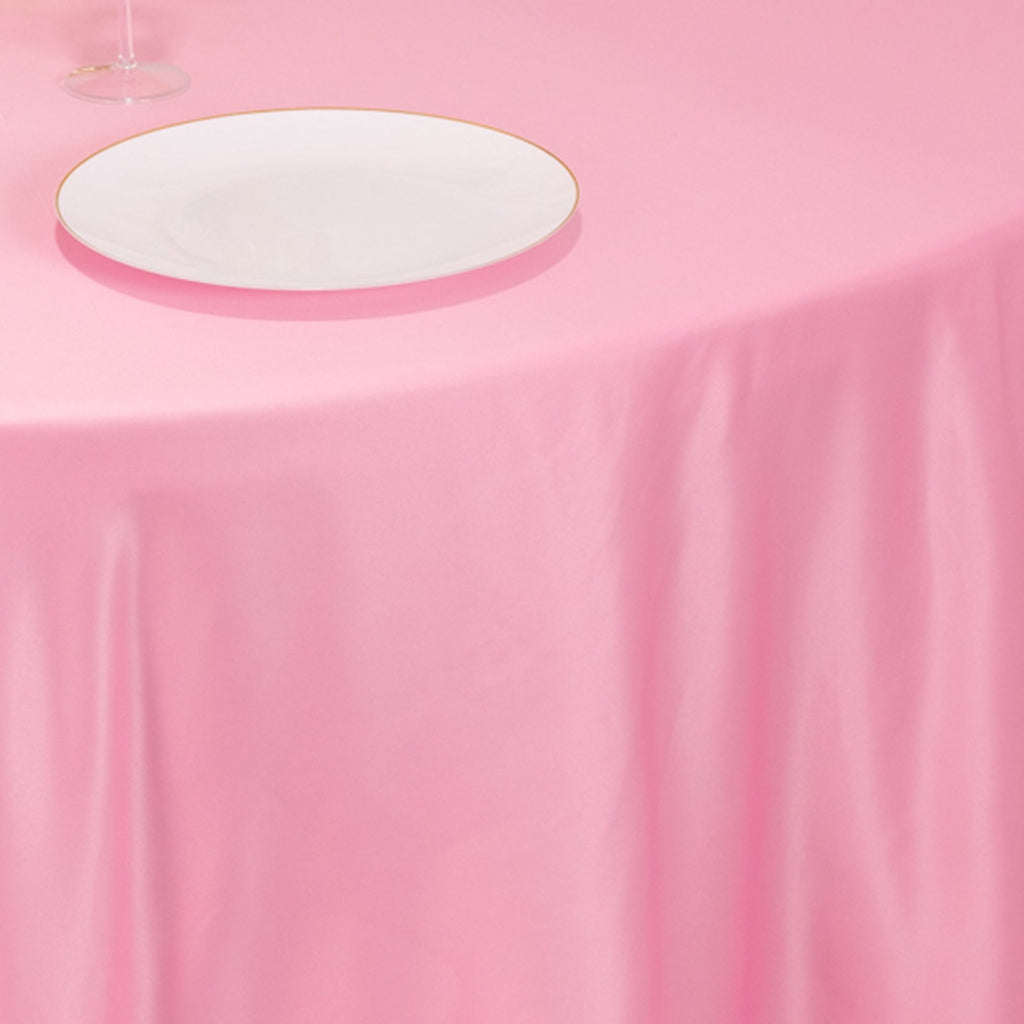 Lamour Satin 120" Round Tablecloth Pink - Seamless Table Cover with Soft Tempered Sheen - Bell Racket Store