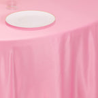Lamour Satin 120" Round Tablecloth Pink - Seamless Table Cover with Soft Tempered Sheen - Bell Racket Store