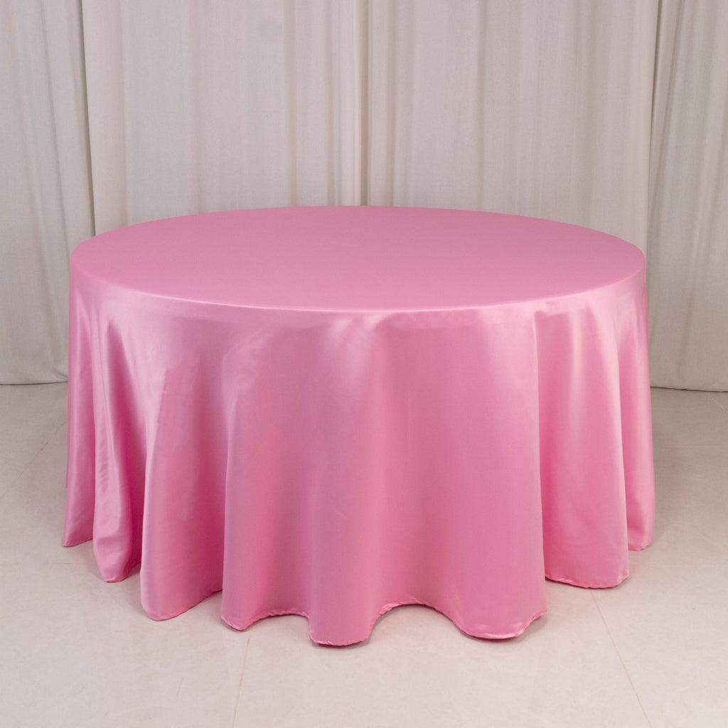Lamour Satin 120" Round Tablecloth Pink - Seamless Table Cover with Soft Tempered Sheen - Bell Racket Store
